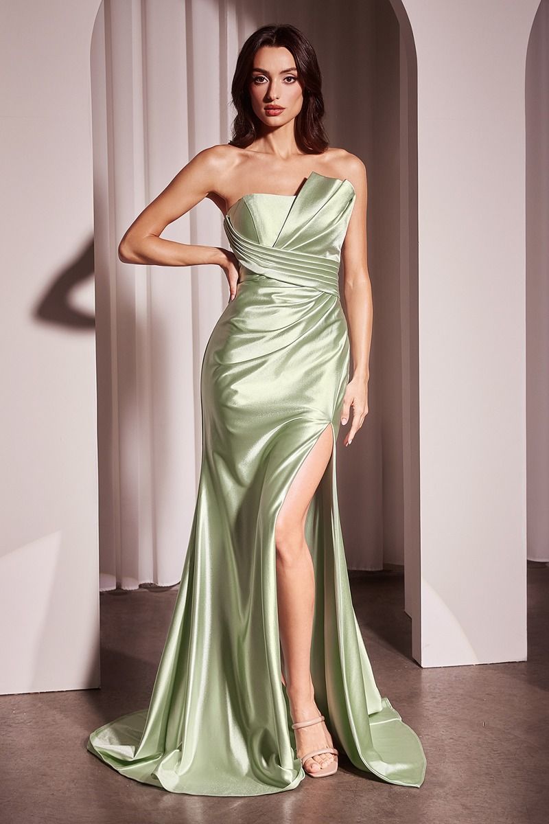 Cinderella Divine -KV1118 Strapless Pleated Satin Sheath Dress