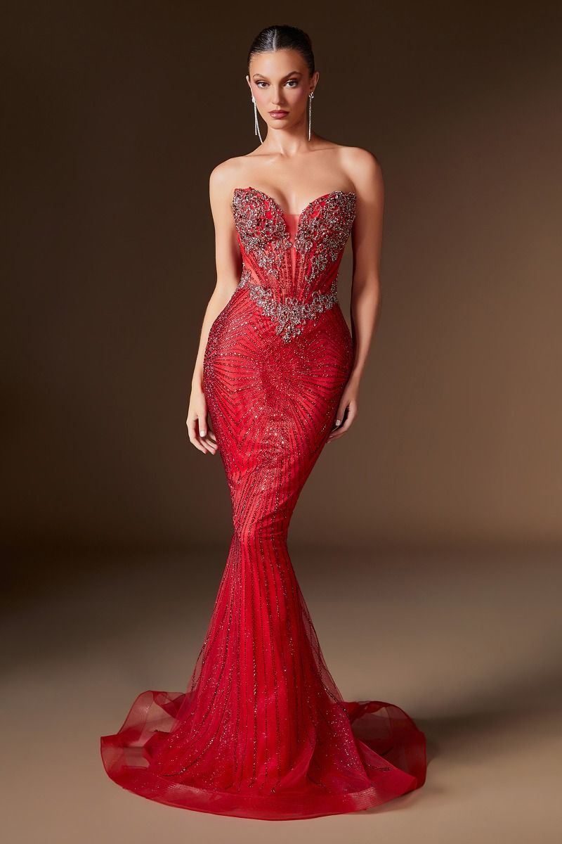 Cinderella Divine -KV1129 Beaded Strapless Mermaid Dress