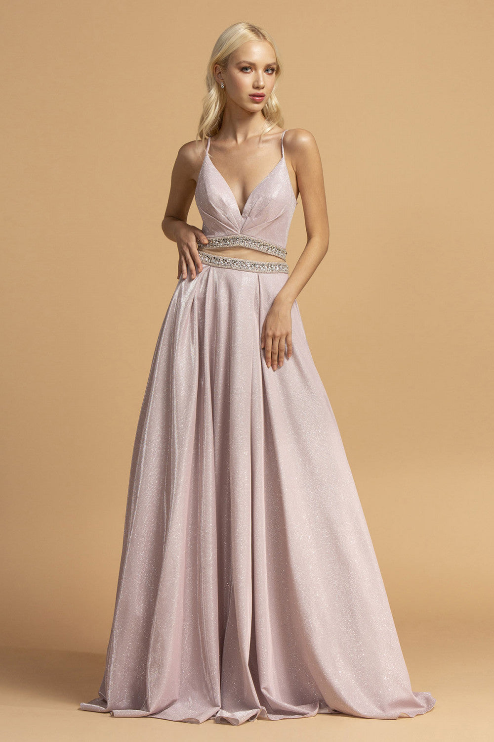 Aspeed Design -L2213 V-Neck Glitter Two Piece Dress