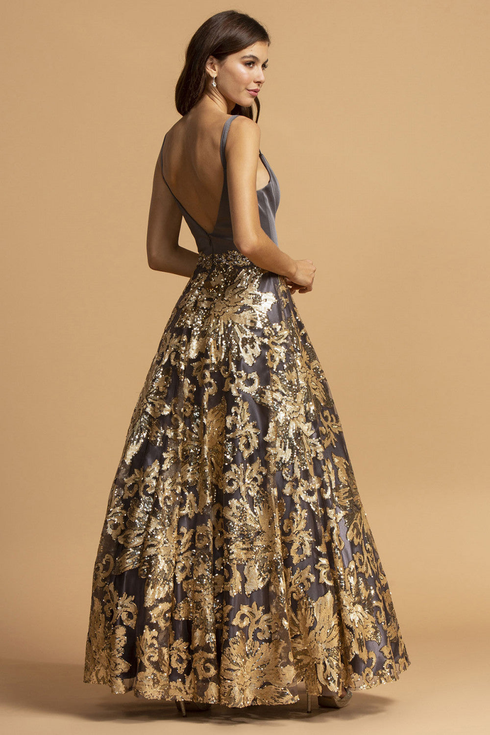 Aspeed Design -L2245 V-Neck Sequin Beaded Evening Dress