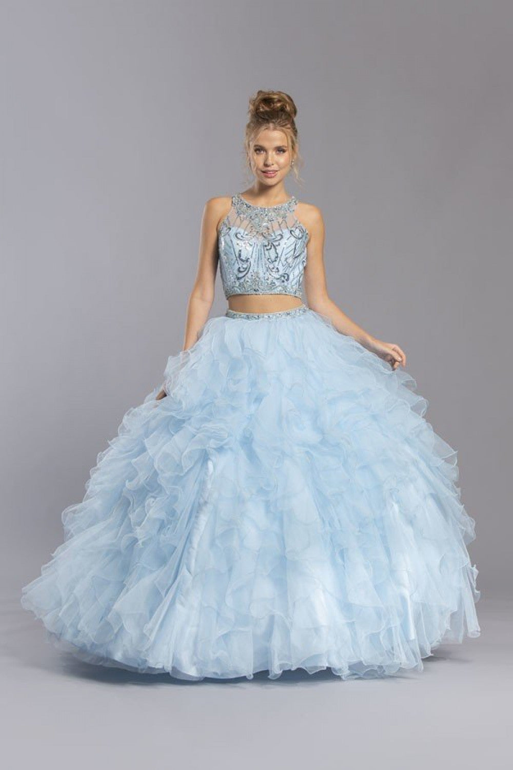 Aspeed Design -L2281 Beaded Ruffle Two Piece Ball Gown
