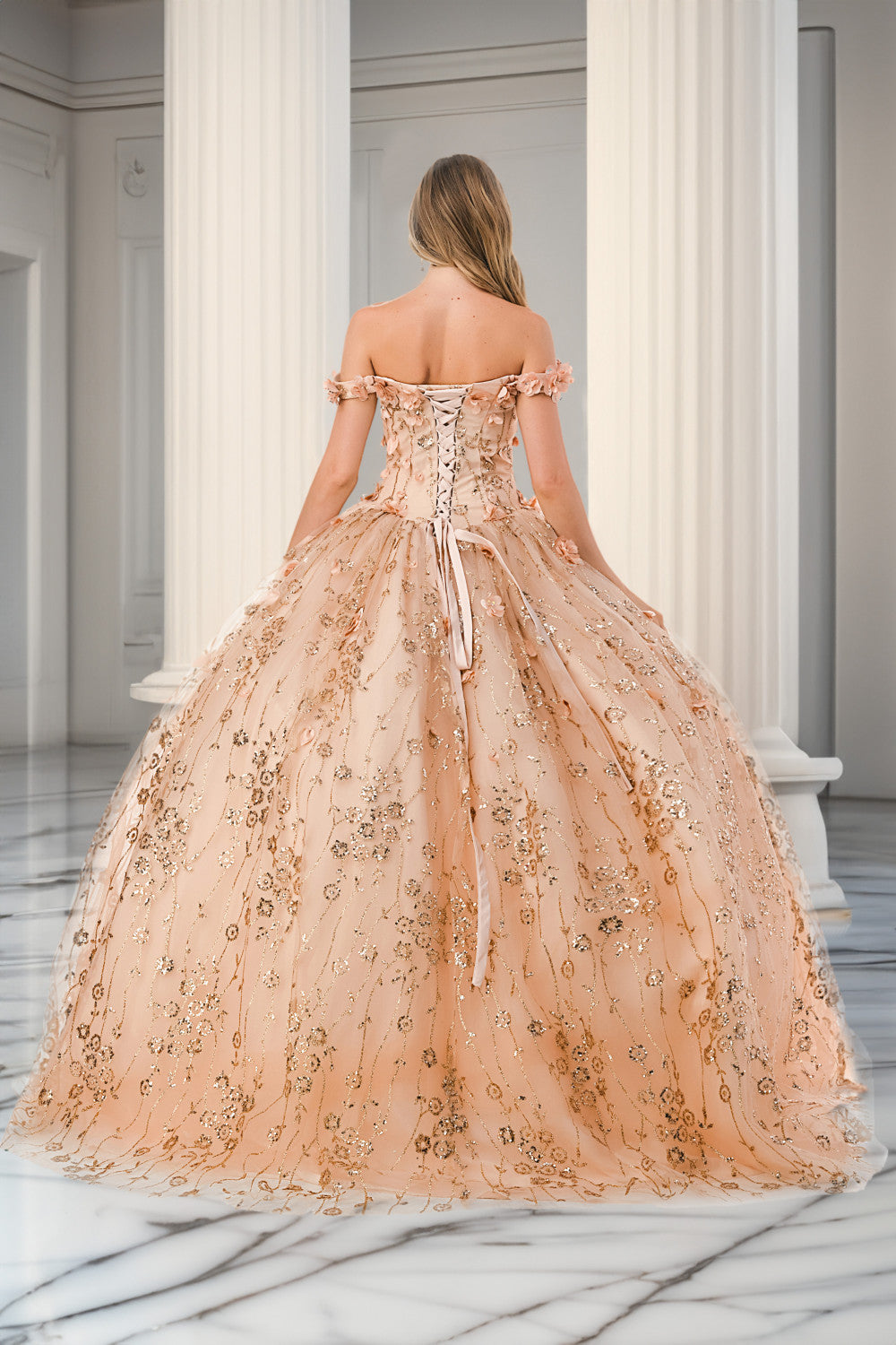 Aspeed Design -L2766A Floral Applique Off Shoulder Ball Gown