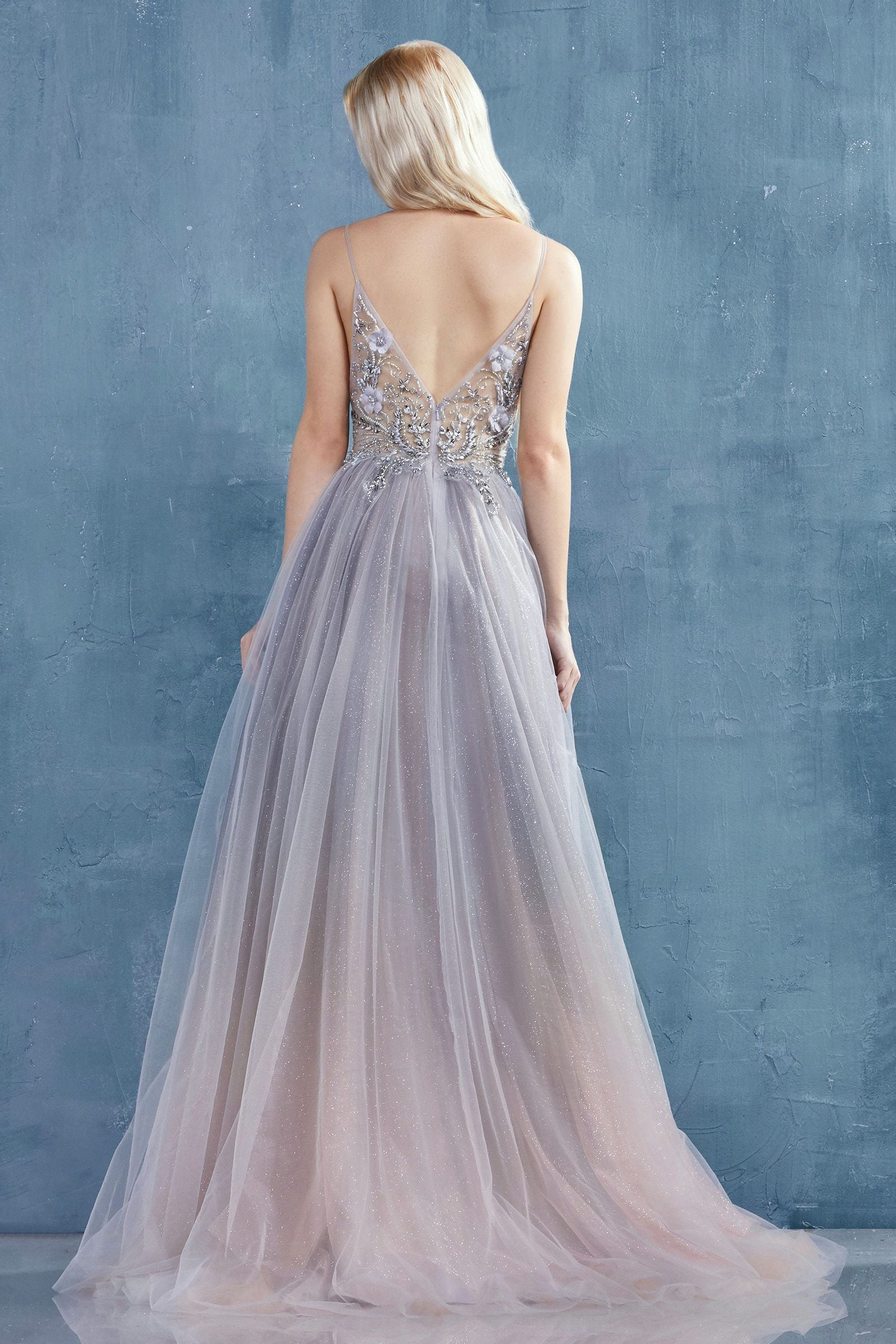 MyFashion.com - DREAMER 3D FLORAL AND BEADED V-NECK OMBRE TULLE A-LINE GOWN. BACK ZIPPER CLOSURE, SOME STRETCH.(A0850) - Andrea&Leo promdress eveningdress fashion partydress weddingdress 
 gown homecoming promgown weddinggown 