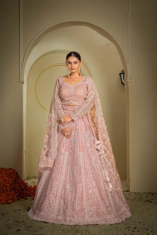 MyFashion -KLS-1151 Pink Net Lehenga With Handtouch Embroidery For A Luxe Look