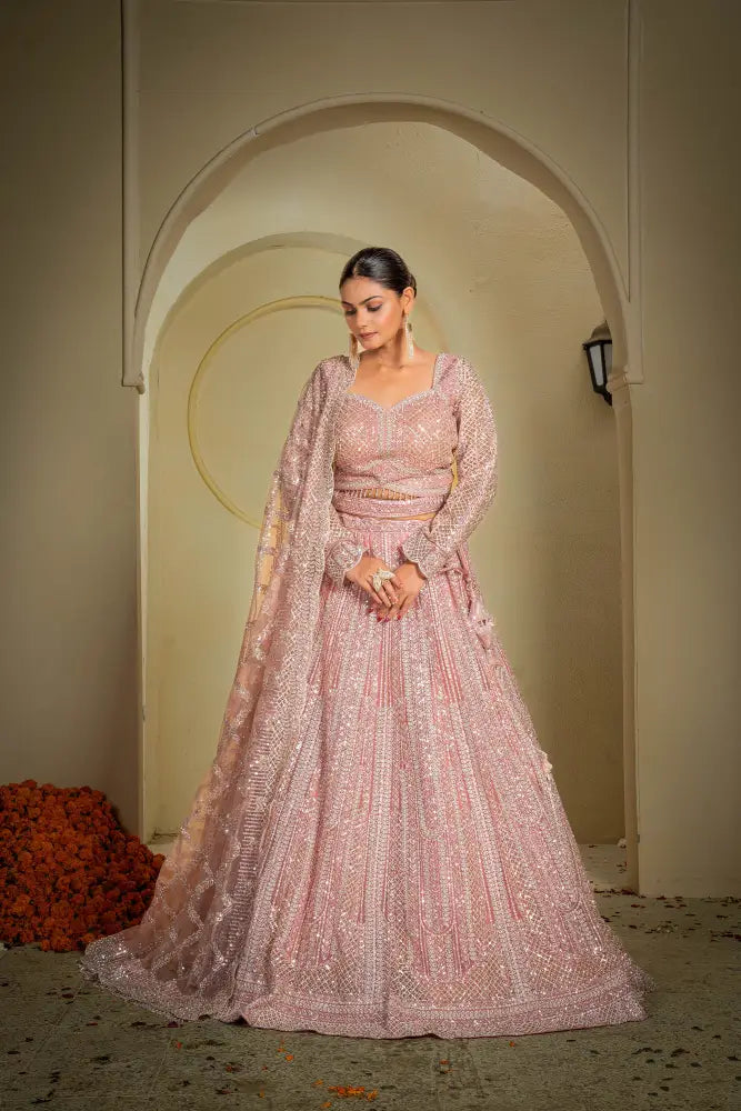 MyFashion -KLS-1151 Pink Net Lehenga With Handtouch Embroidery For A Luxe Look