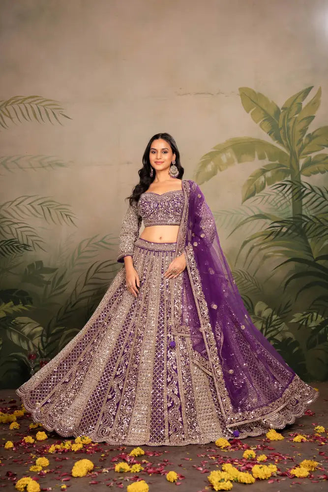 MyFashion -KLS-1161 Purple Net Lehenga With Dupatta Featuring Intricate Mirror Jarkan