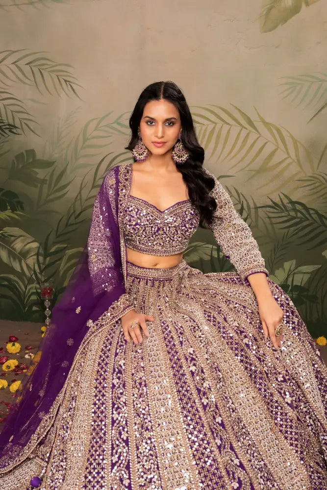 MyFashion -KLS-1161 Purple Net Lehenga With Dupatta Featuring Intricate Mirror Jarkan