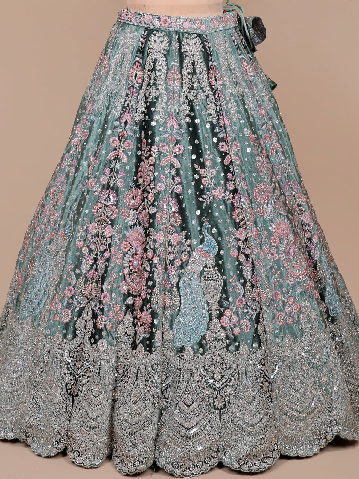 MyFashion KLS-2127 Sage Green Multi-Thread Velvet Lehenga with Jarkan Work