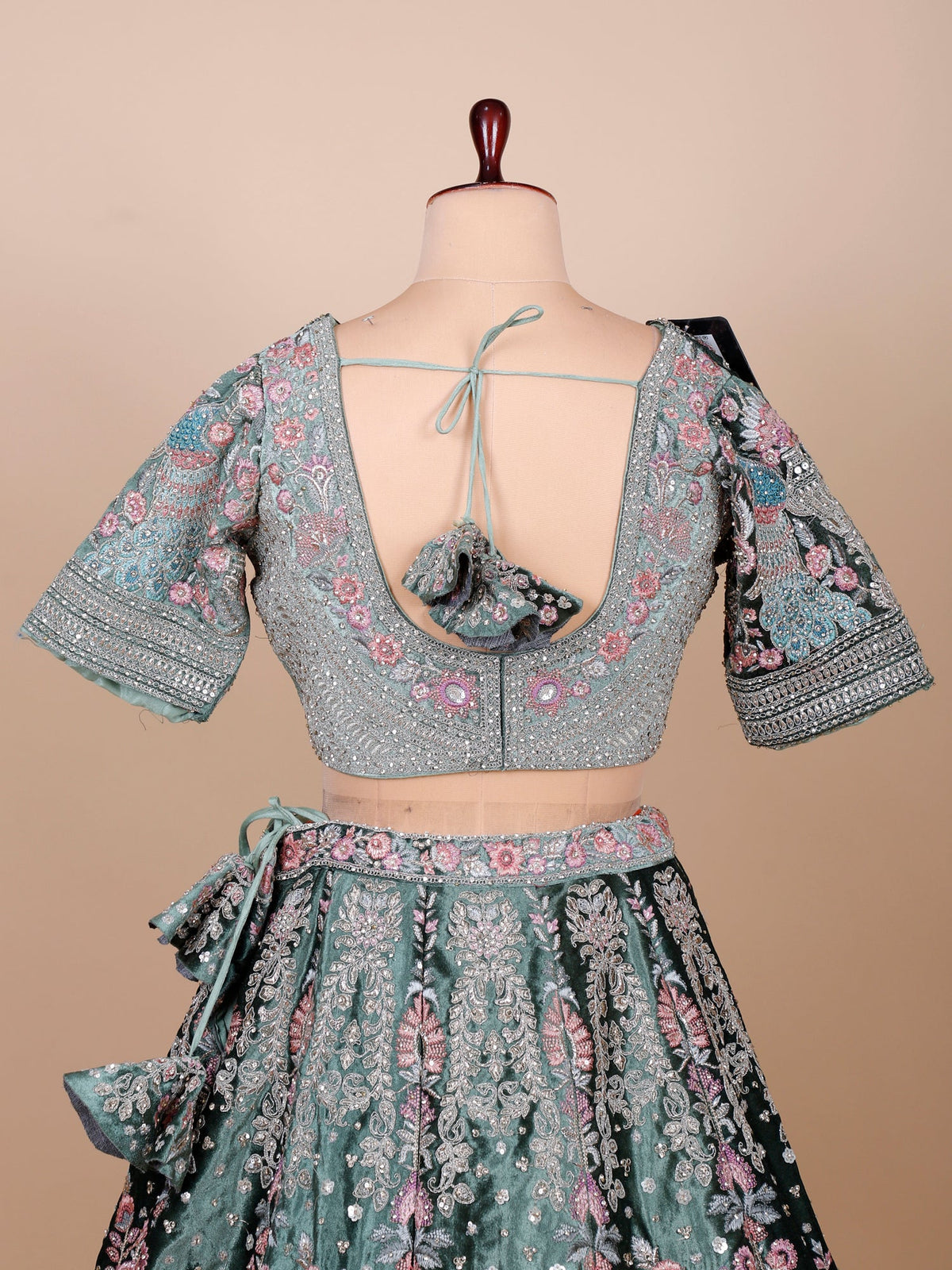 MyFashion KLS-2127 Sage Green Multi-Thread Velvet Lehenga with Jarkan Work