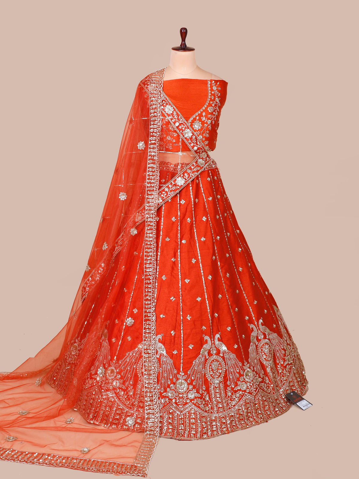 MyFashion KLS-2159 Rust Orange Silk Lehenga Adorned with Thread & Jarkan