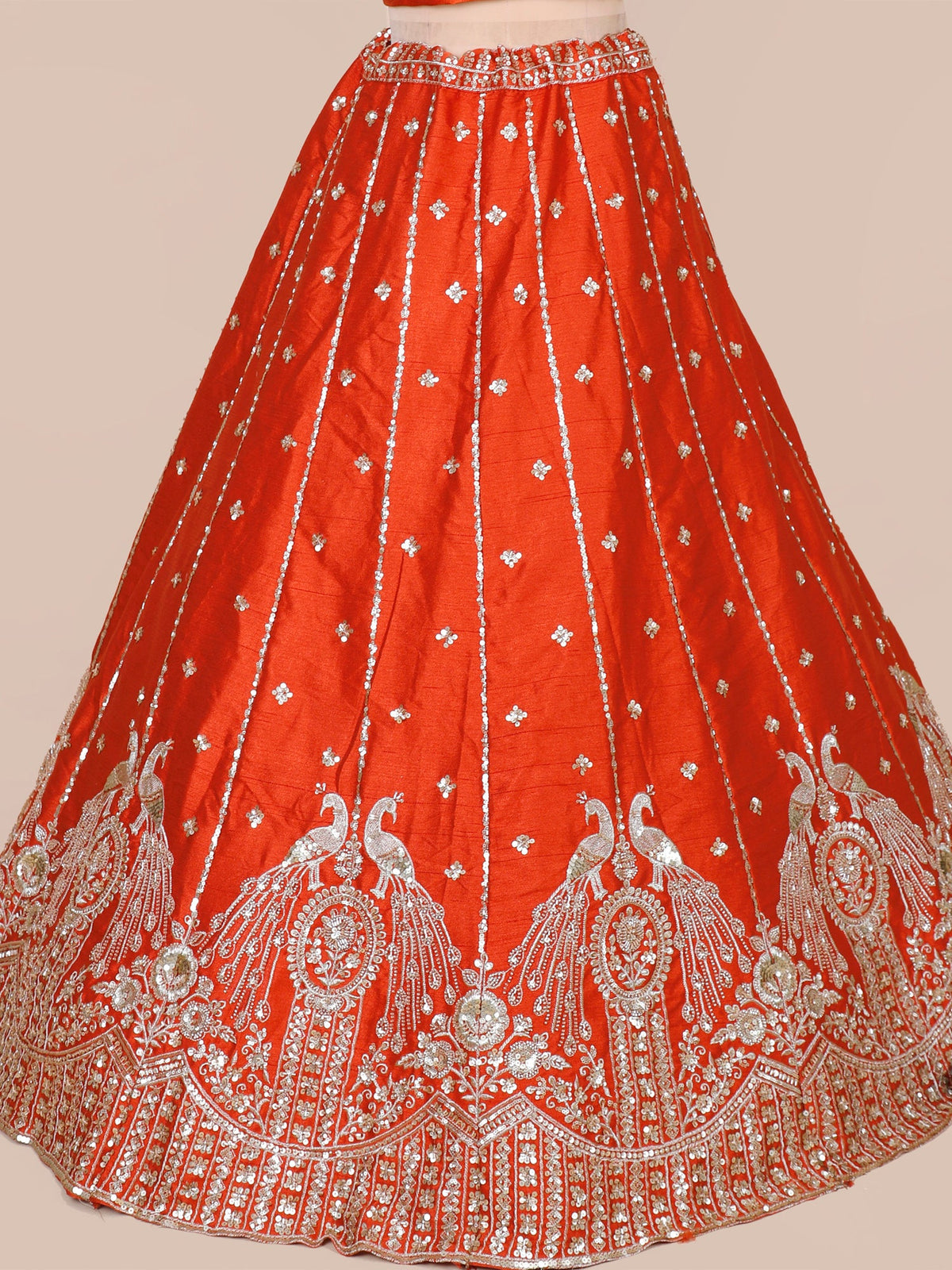 MyFashion KLS-2159 Rust Orange Silk Lehenga Adorned with Thread & Jarkan