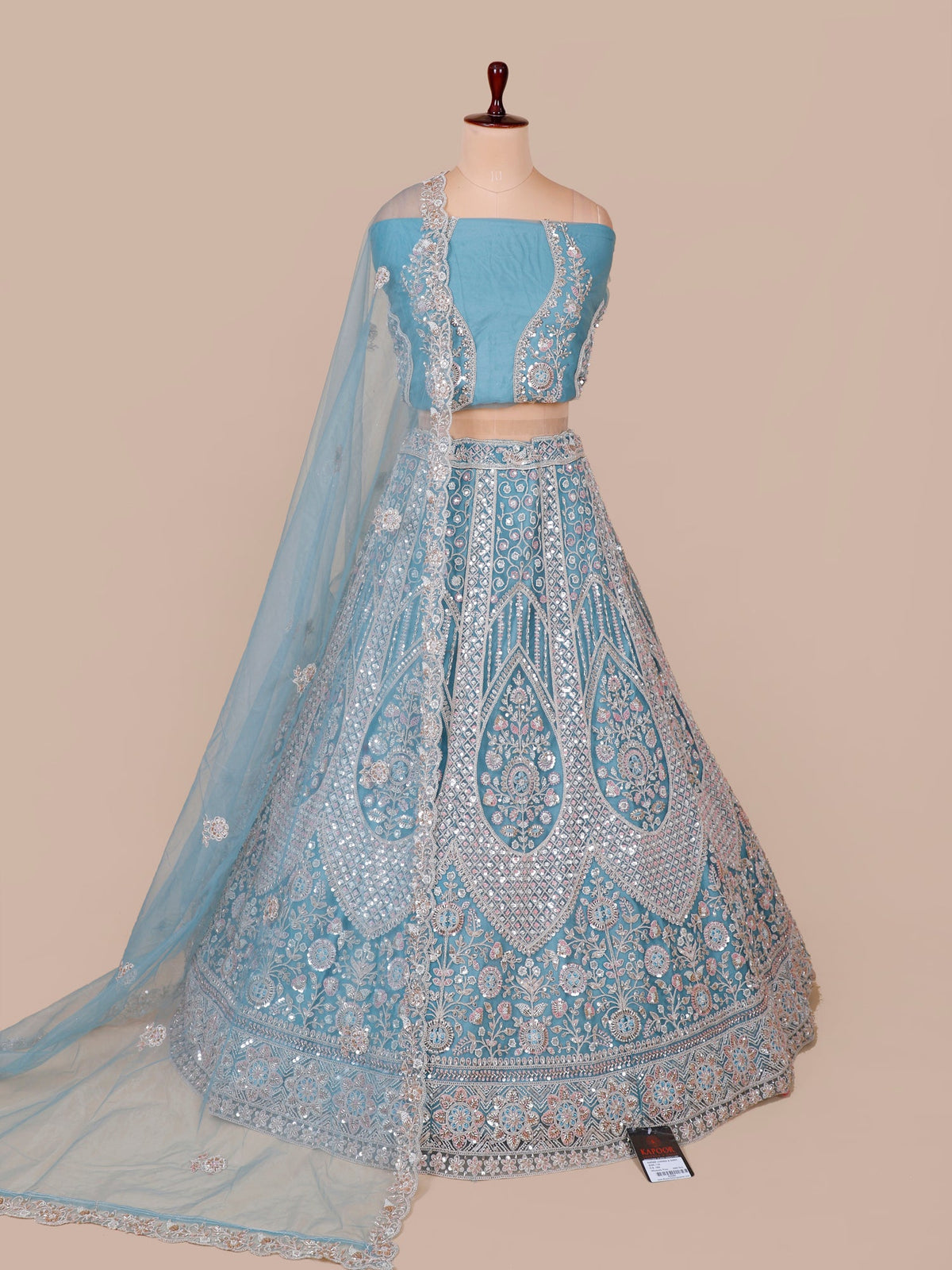 MyFashion KLS-2163 Sky Blue Dream Net Lehenga with Thread Embroidery & Jarkan Diamond