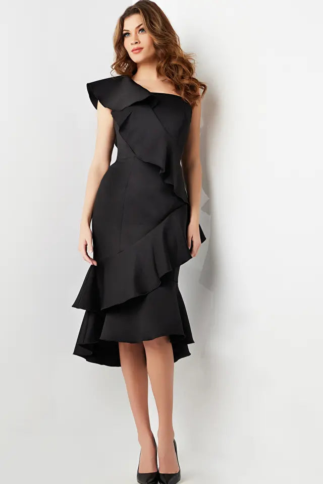 Jovani -25971B Knee Length Ruffled Cocktail Dress