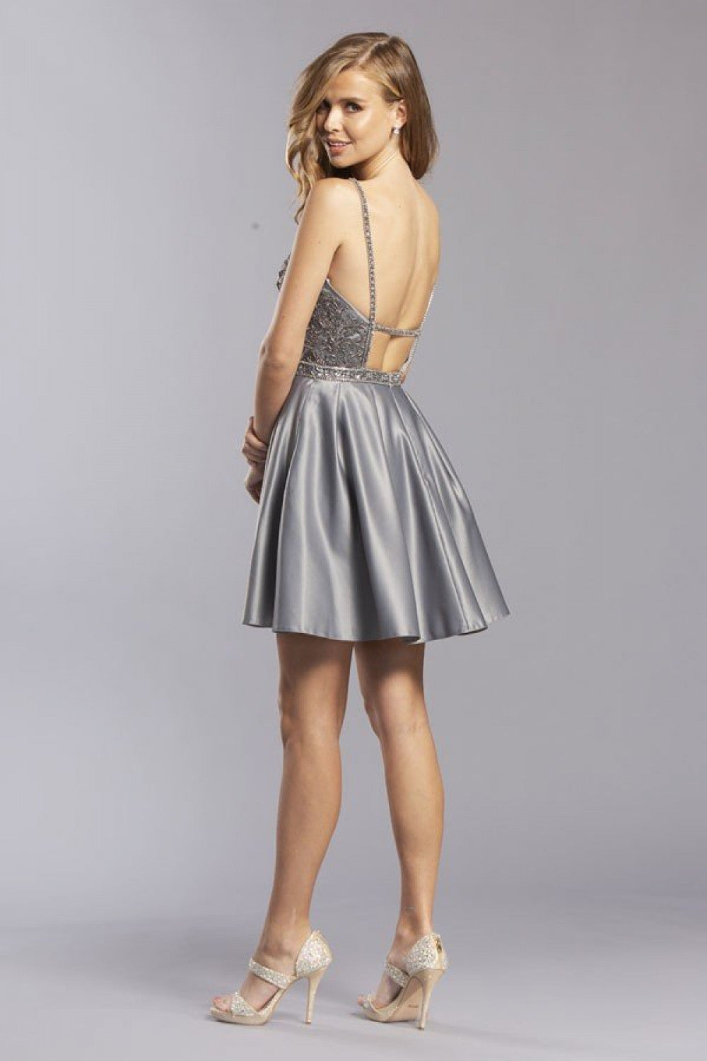 Aspeed Design -S2313 V-Neck Applique A-Line Short Dress