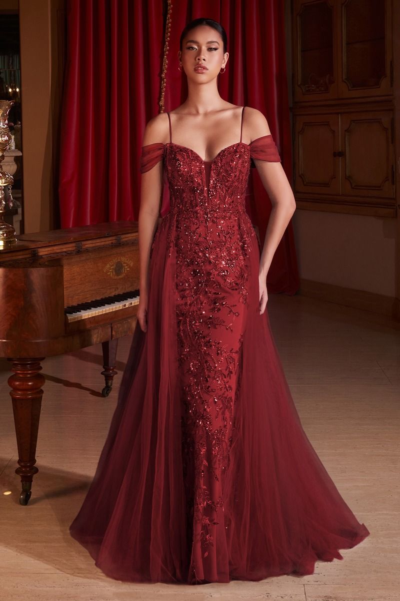 Cinderella Divine -SF009 Embellished Off Shoulder Fitted A-Line Dress