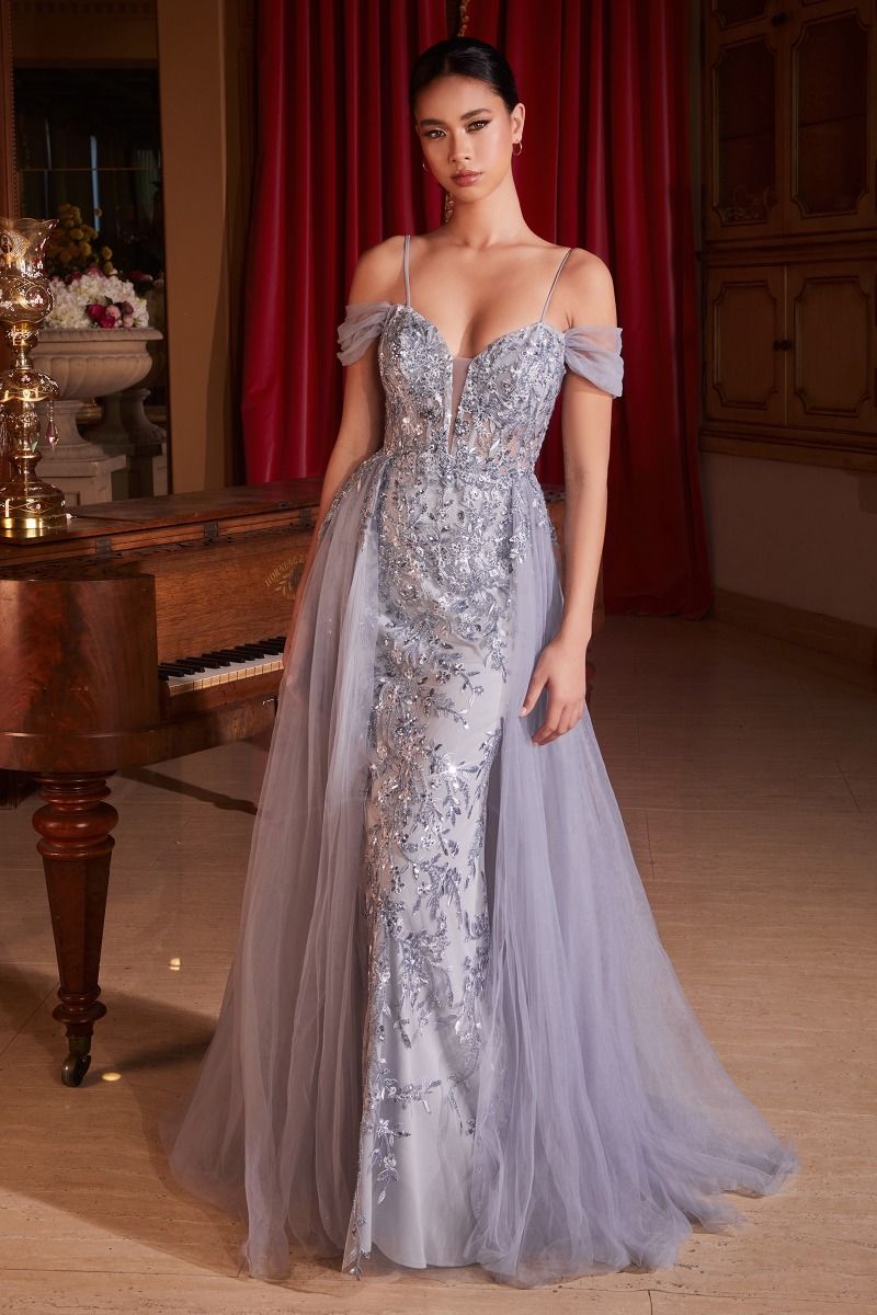 Cinderella Divine -SF009 Embellished Off Shoulder Fitted A-Line Dress