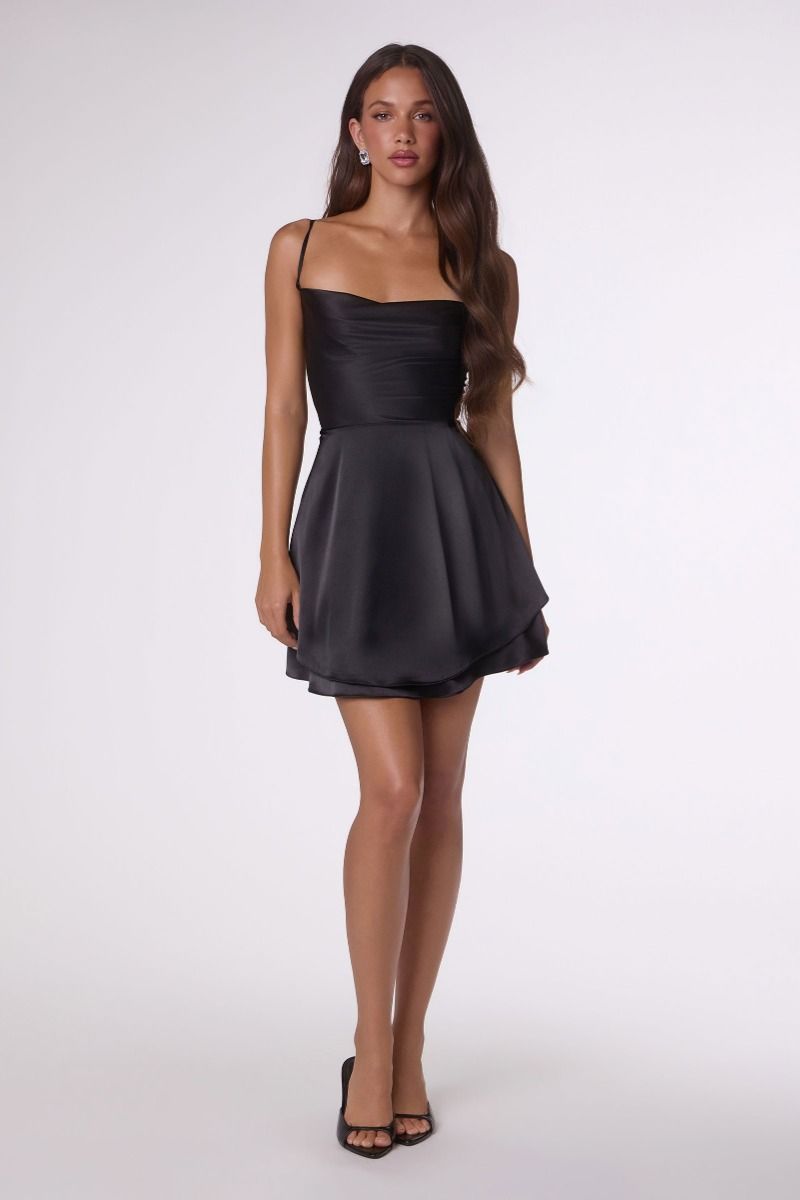 Amoris -T616 Satin Short Sleeveless A-line Dress