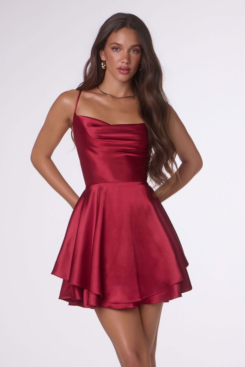 Amoris -T616 Satin Short Sleeveless A-line Dress