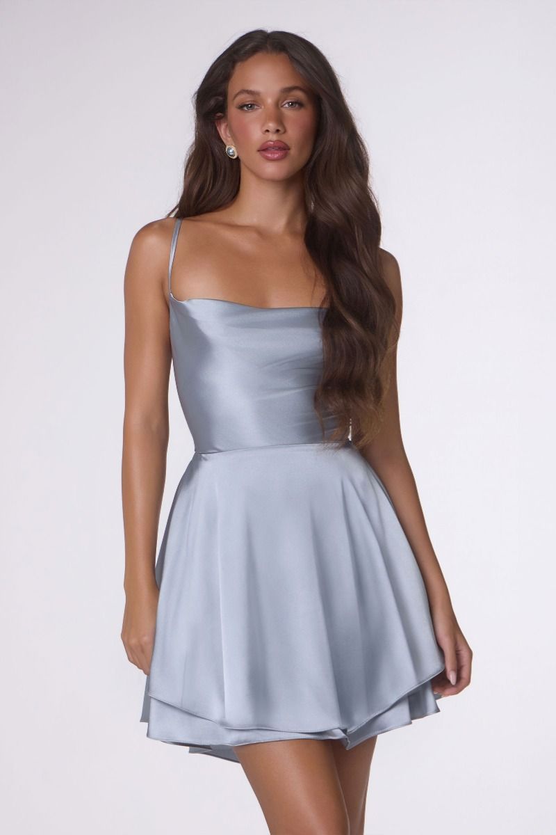 Amoris -T616 Satin Short Sleeveless A-line Dress