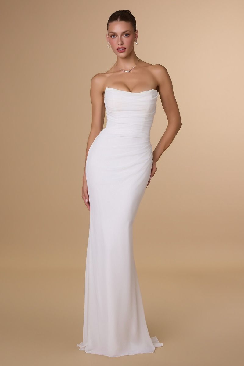 Amoris -T702W Chiffon Fitted Strapless Mermaid Gown