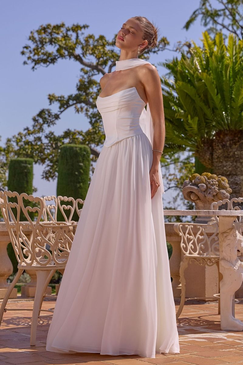 Amoris -T741W Chiffon Strapless A-line Gown