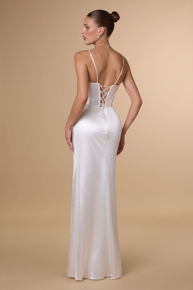Amoris -T815W Sweetheart Satin Sleeveless Slit Gown