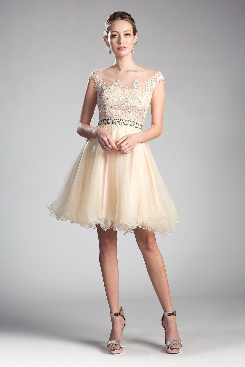 MyFashion.com - Beaded Lace Bodice Tulle Short Dress(UJ0012) - Cinderella Divine promdress eveningdress fashion partydress weddingdress 
 gown homecoming promgown weddinggown 