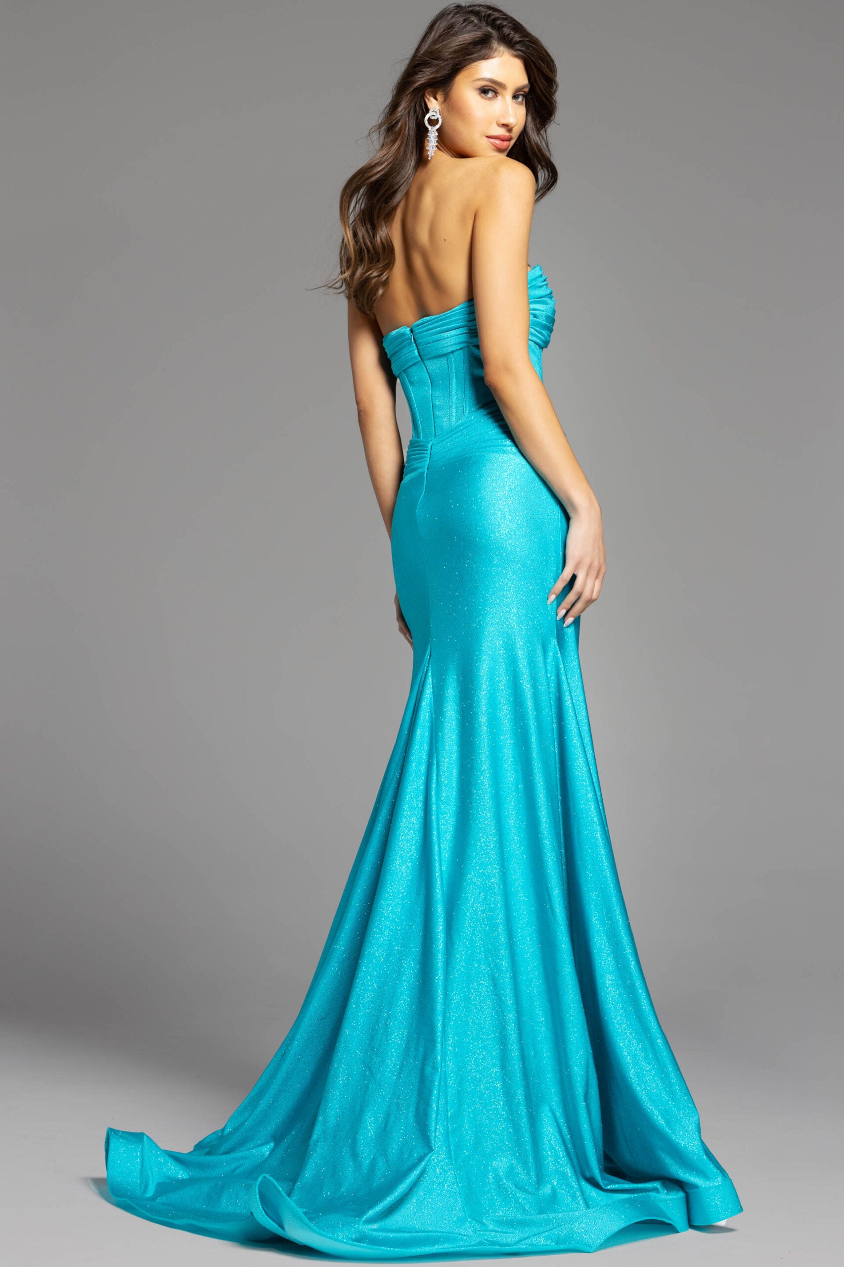 Jovani -43419B Strapless Evening Prom Gown with Ruched Bodice and High Slit