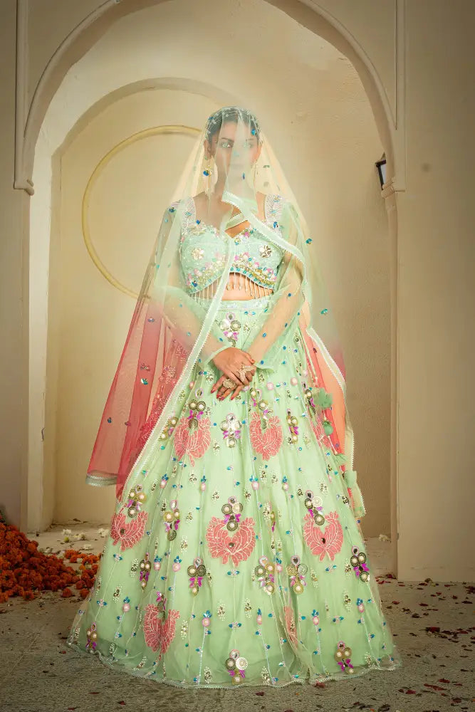 MyFashion -KLS-1149 Pista Net Lehenga With Artisan Handcrafted Designs