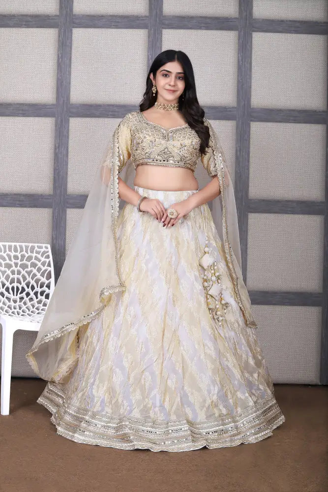 MyFashion -KLS-1043 White Gold Lehenga With Exclusive Handwork