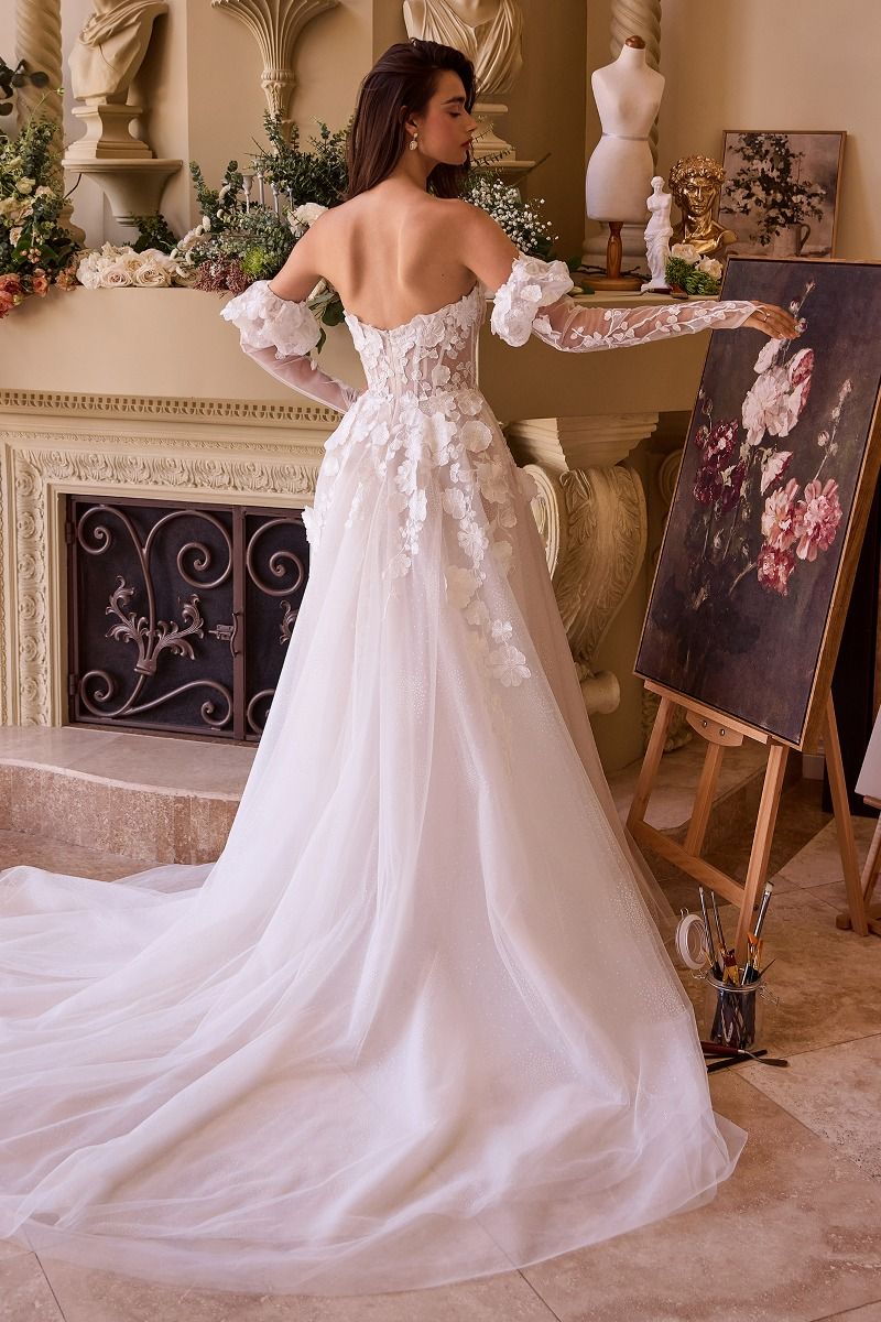 Andrea And Leo -WL017 Strapless Floral Applique Bridal A-Line Dress