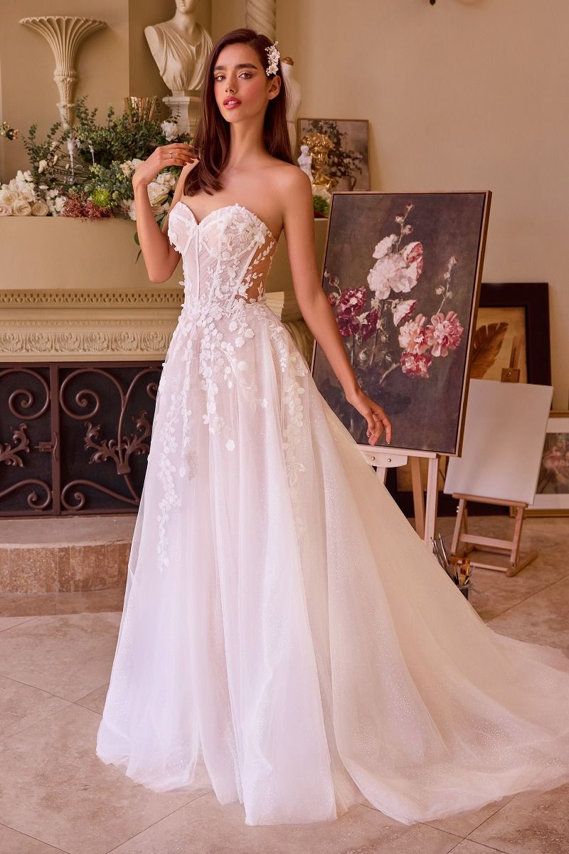 Andrea And Leo -WL032 Floral Applique Strapless Ball Gown
