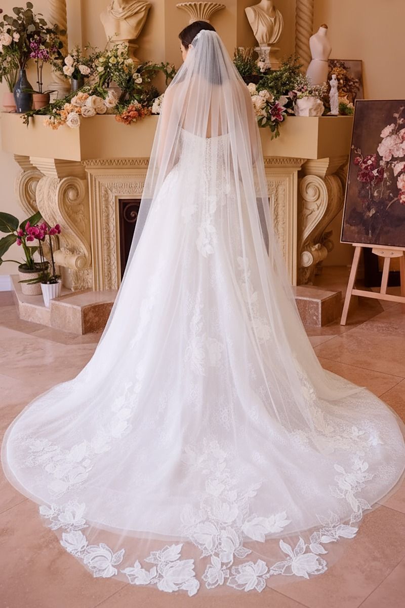 Andrea And Leo -WL034 Lace Applique Strapless Bridal A-Line Dress