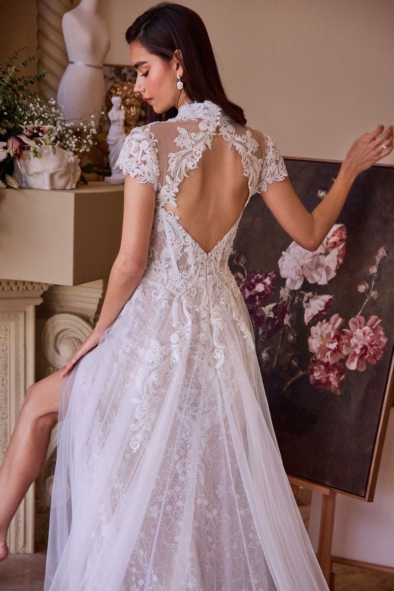 Andrea And Leo -WL035 High Neck Laced Tulle Bridal Dress