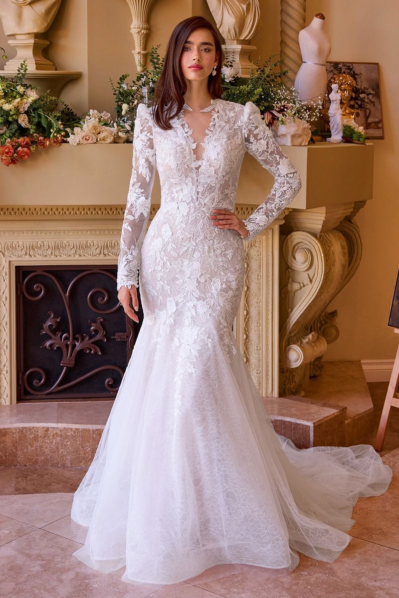 Andrea And Leo -WL036 Floral Lace Applique Bridal Mermaid Dress