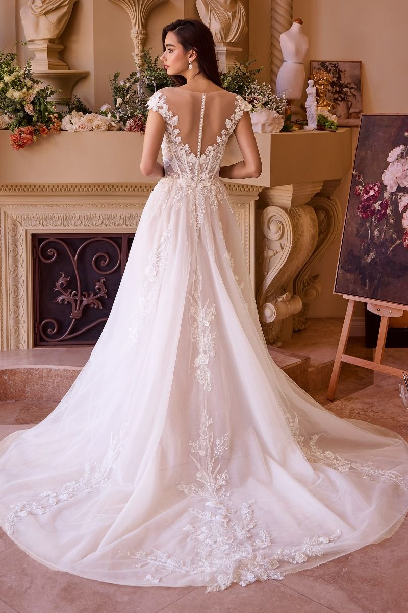 Andrea And Leo -WL038 Cap Sleeve Lace Applique Tulle Ball Gown