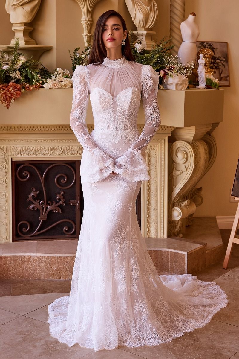 Andrea and Leo -WL042 High Neck Laced Bridal Mermaid Dress