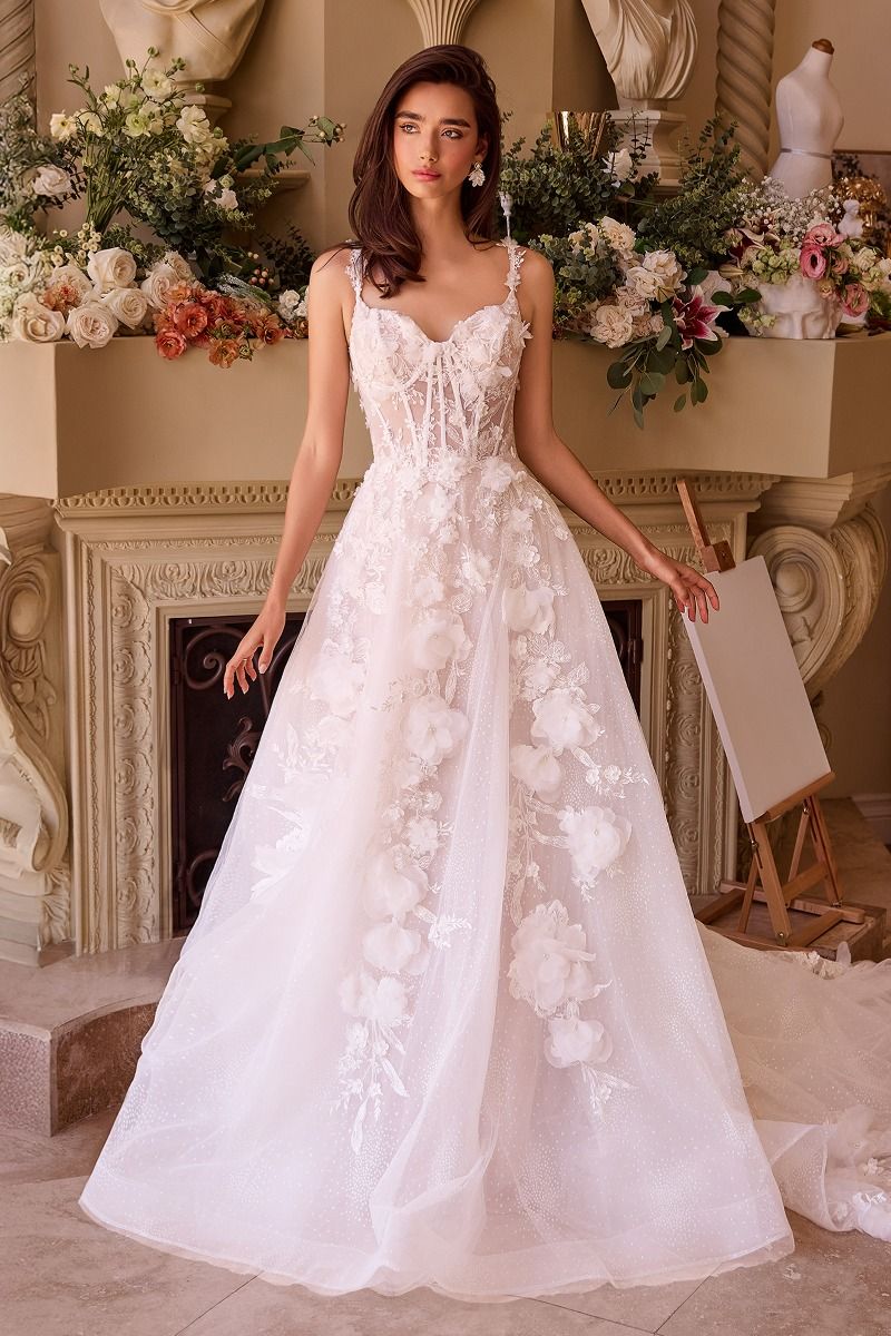 Andrea And Leo -WL045 Floral Applique A-Line Tulle Bridal Dress