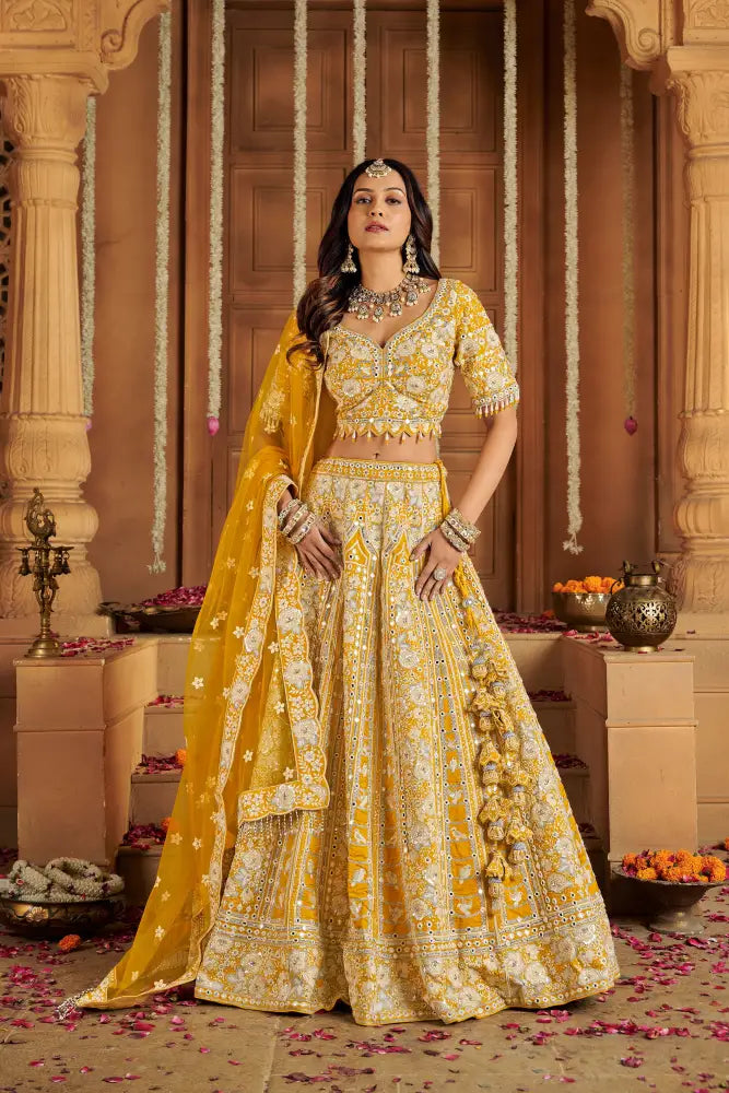 MyFashion -KLS-1136 Yellow Silk Lehenga With Dupatta And Intricate Jarkan Embroidery