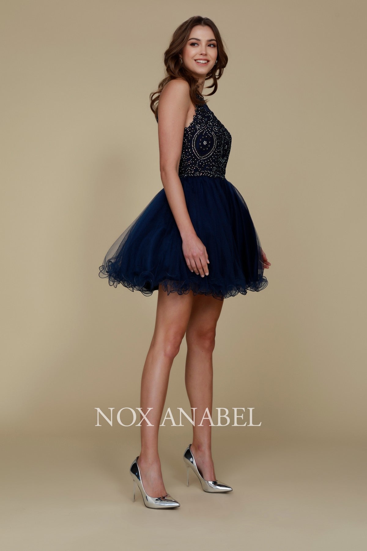 Clearance Sale - Fully Lined Sparkly Lace Tulle Cocktail Dress By Nox Anabel -B652