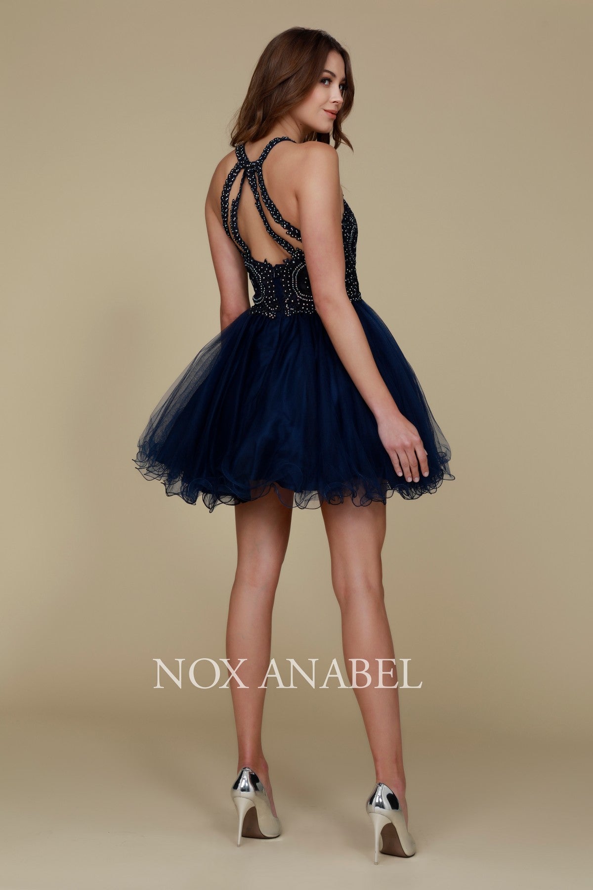 Clearance Sale - Fully Lined Sparkly Lace Tulle Cocktail Dress By Nox Anabel -B652
