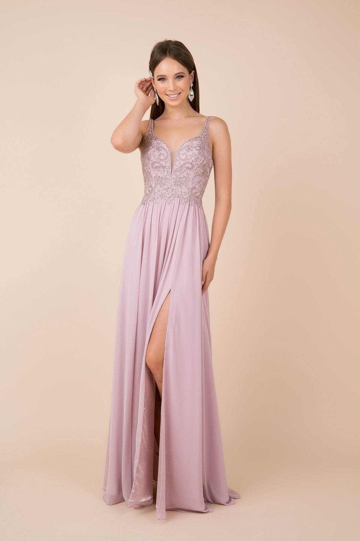 Long A-Line Dress With Embellished Bodice By Nox Anabel -Y299