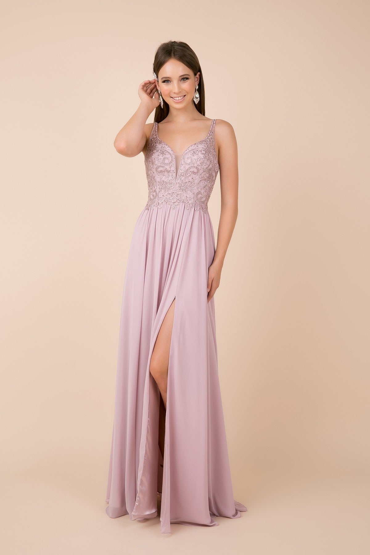 Long A-Line Dress With Embellished Bodice By Nox Anabel -Y299
