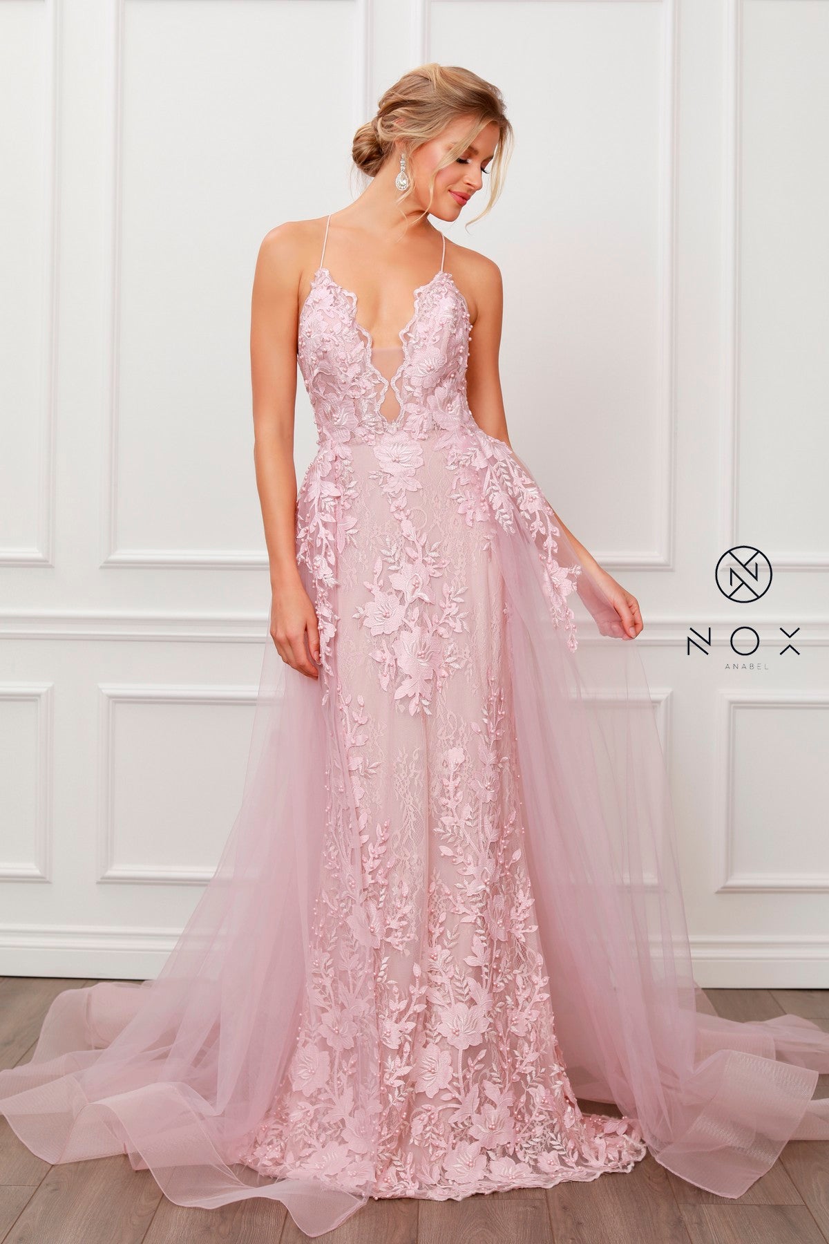 Lace Applique Fitted Overskirt Gown By Nox Anabel -F485