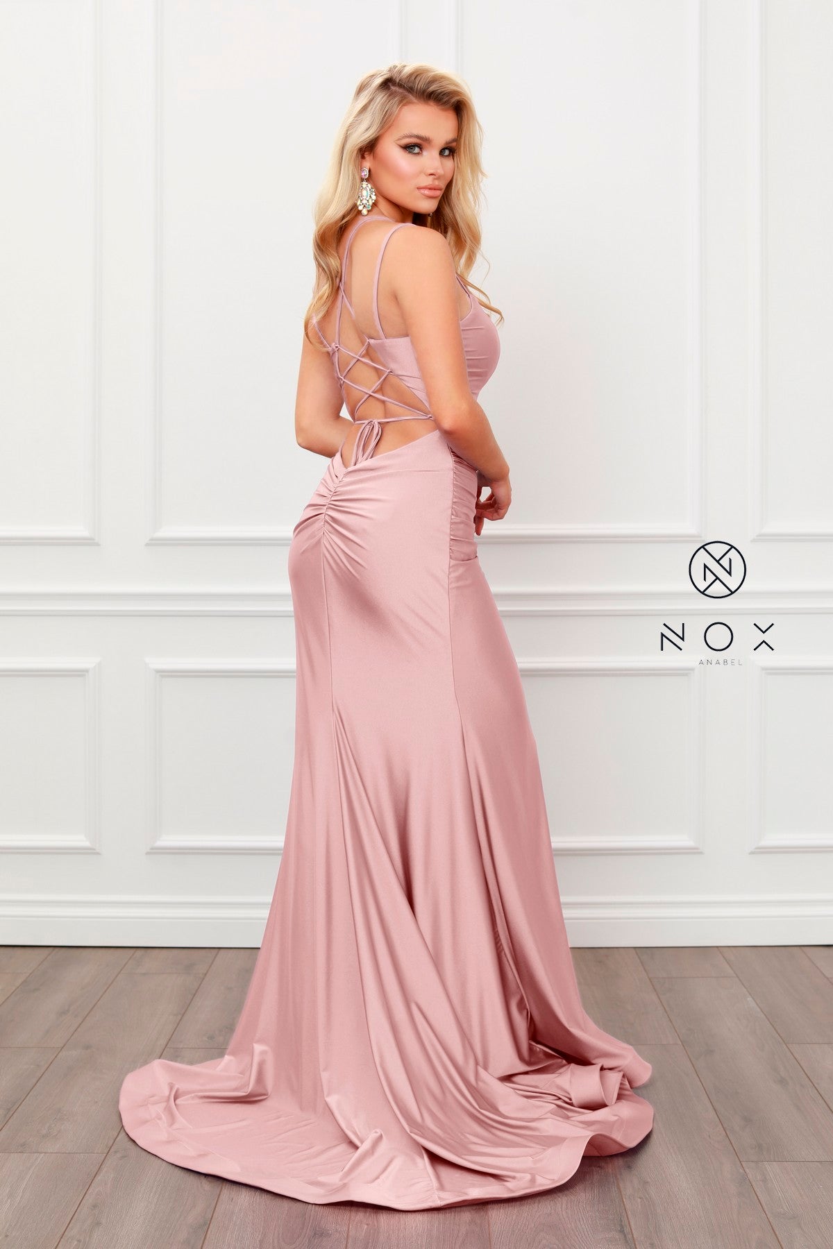 Fitted Strappy Back Slit Gown By Nox Anabel -T481