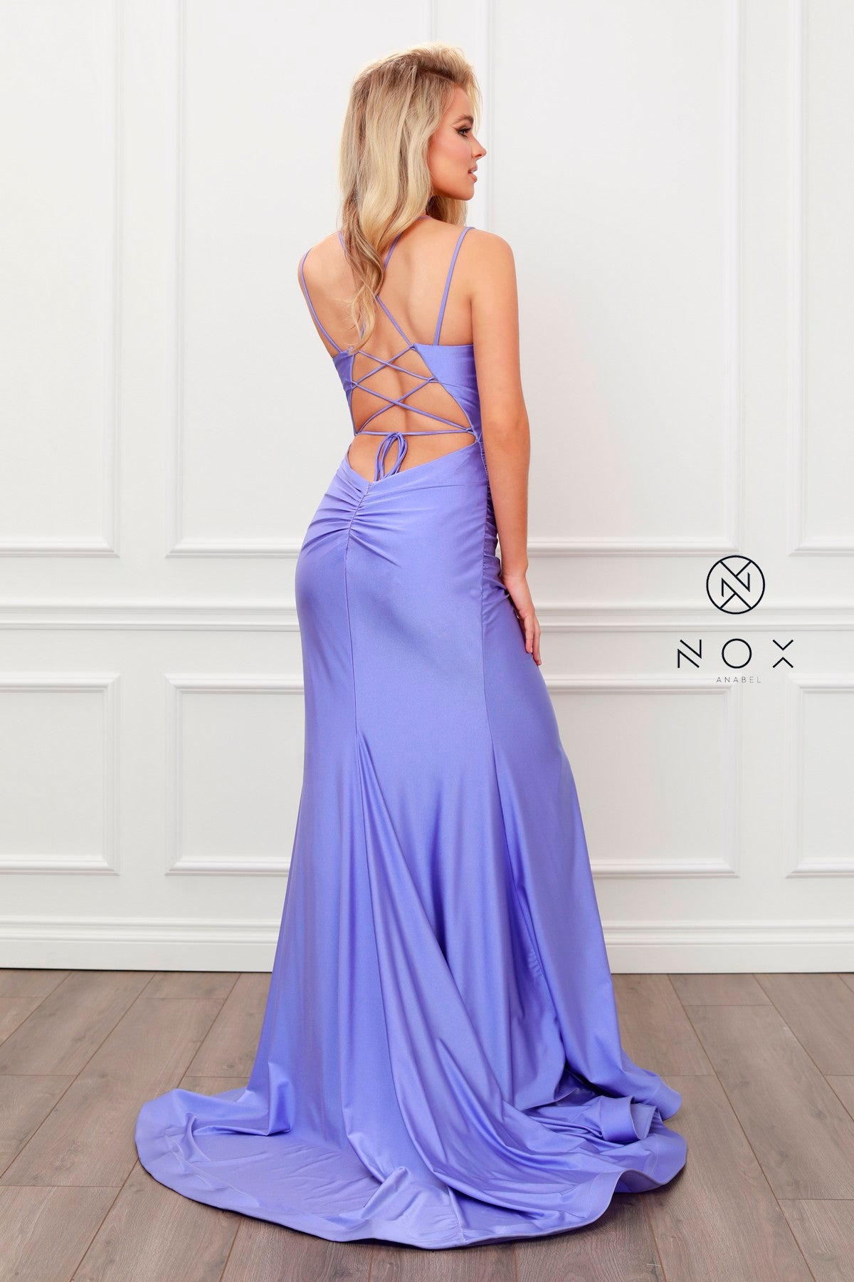 Fitted Strappy Back Slit Gown By Nox Anabel -T481