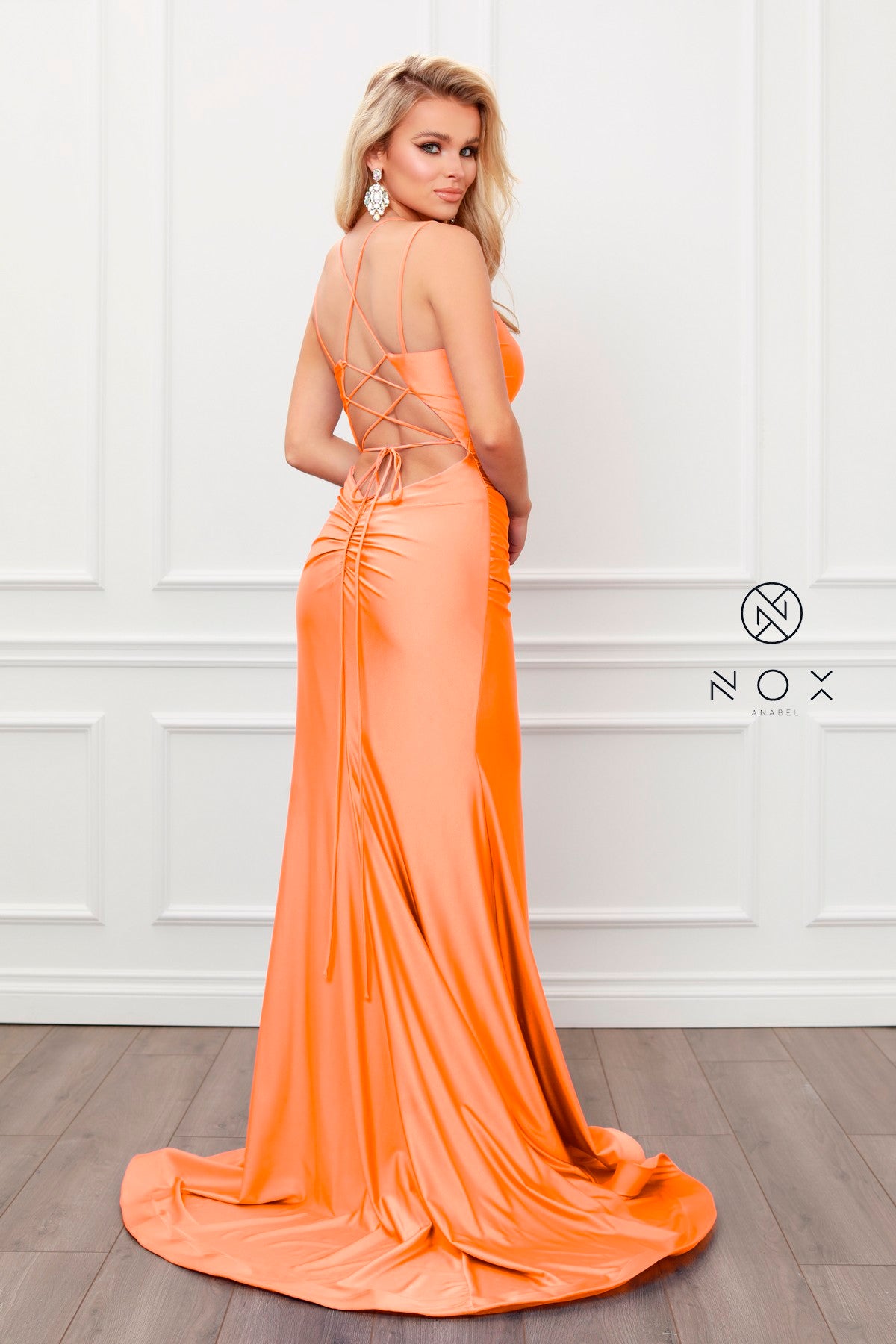 Fitted Strappy Back Slit Gown By Nox Anabel -T481