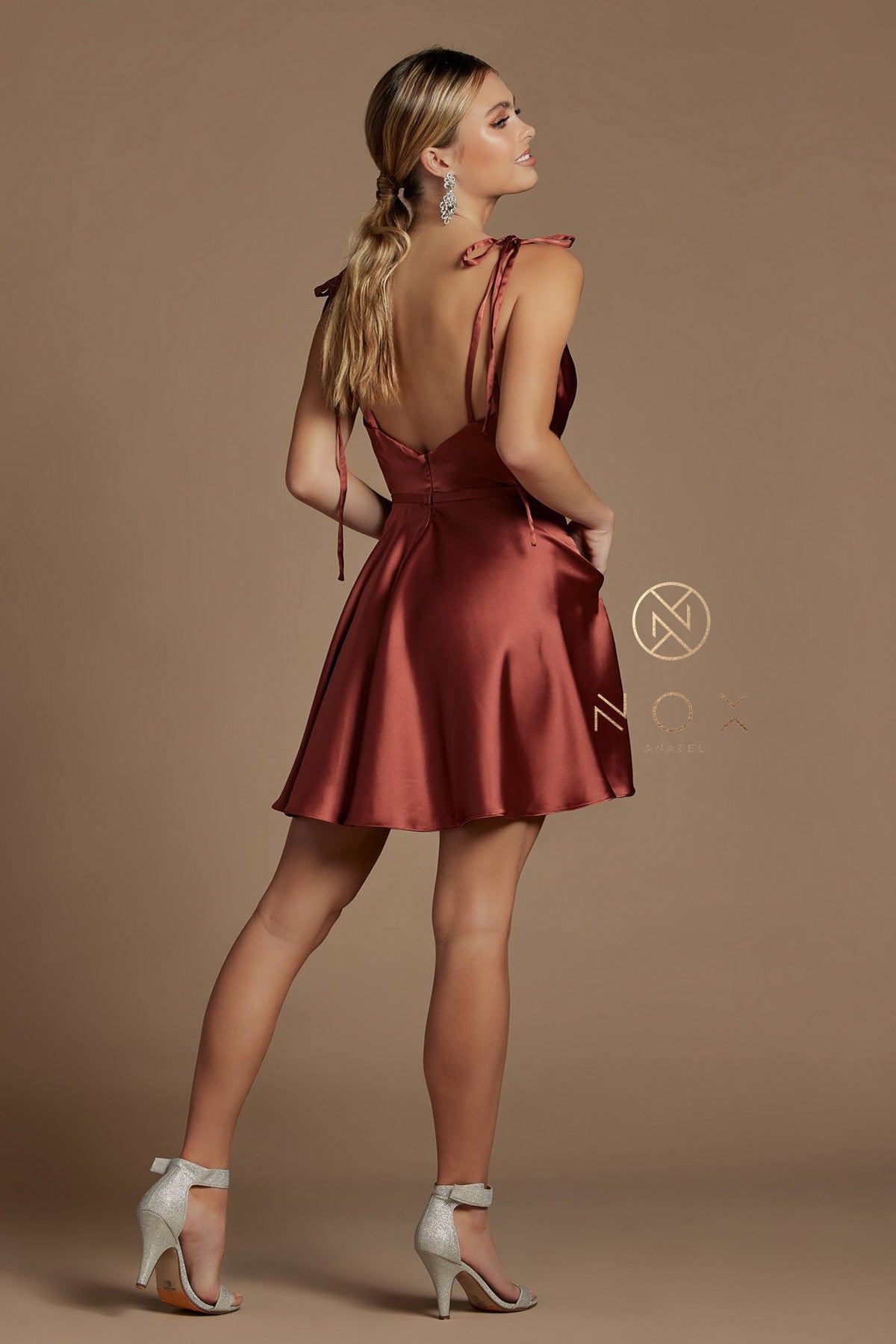 Short A-Line Dress With Shoulder Ties By Nox Anabel -R701