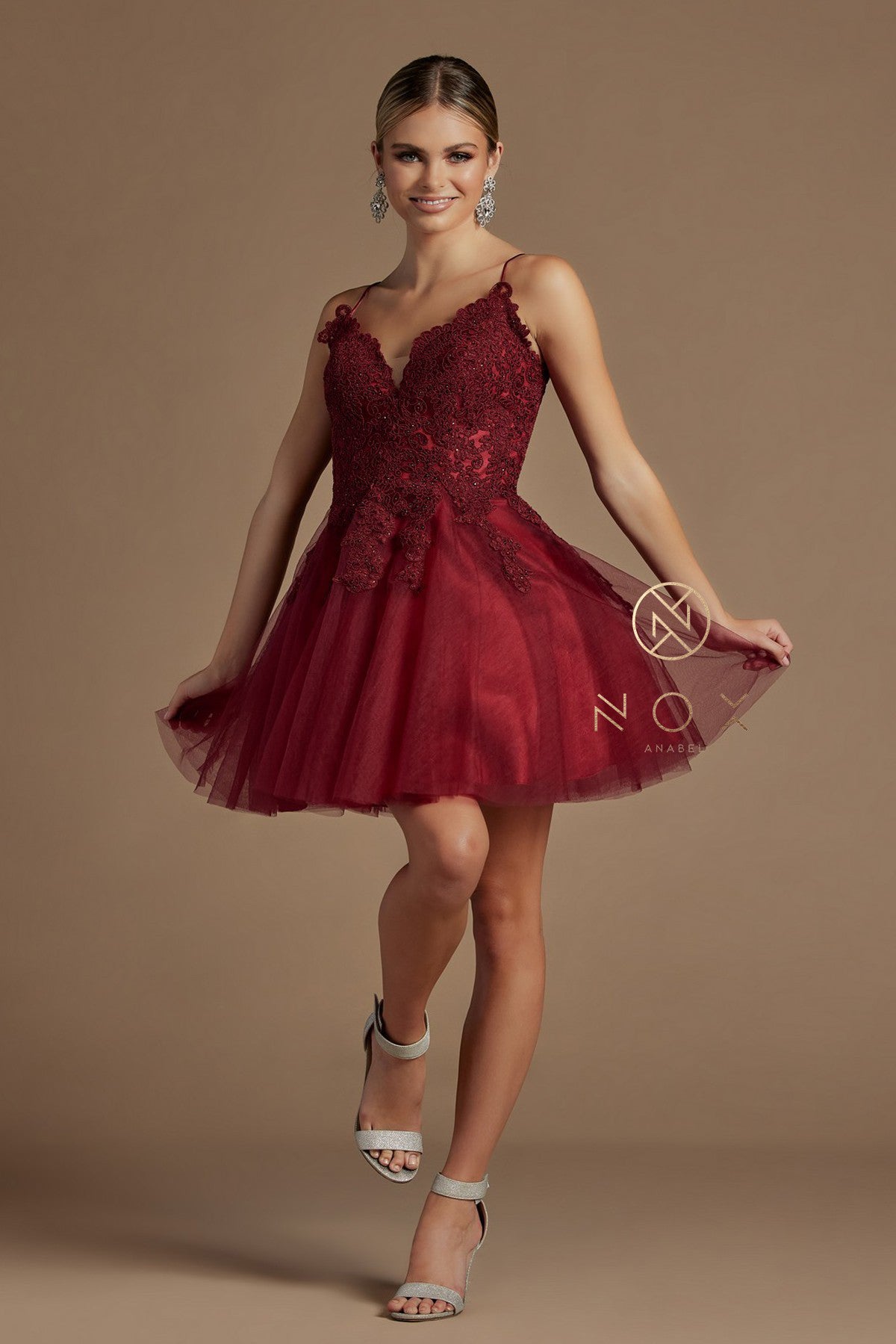 Lace Applique Short A-Line Dress By Nox Anabel -R707