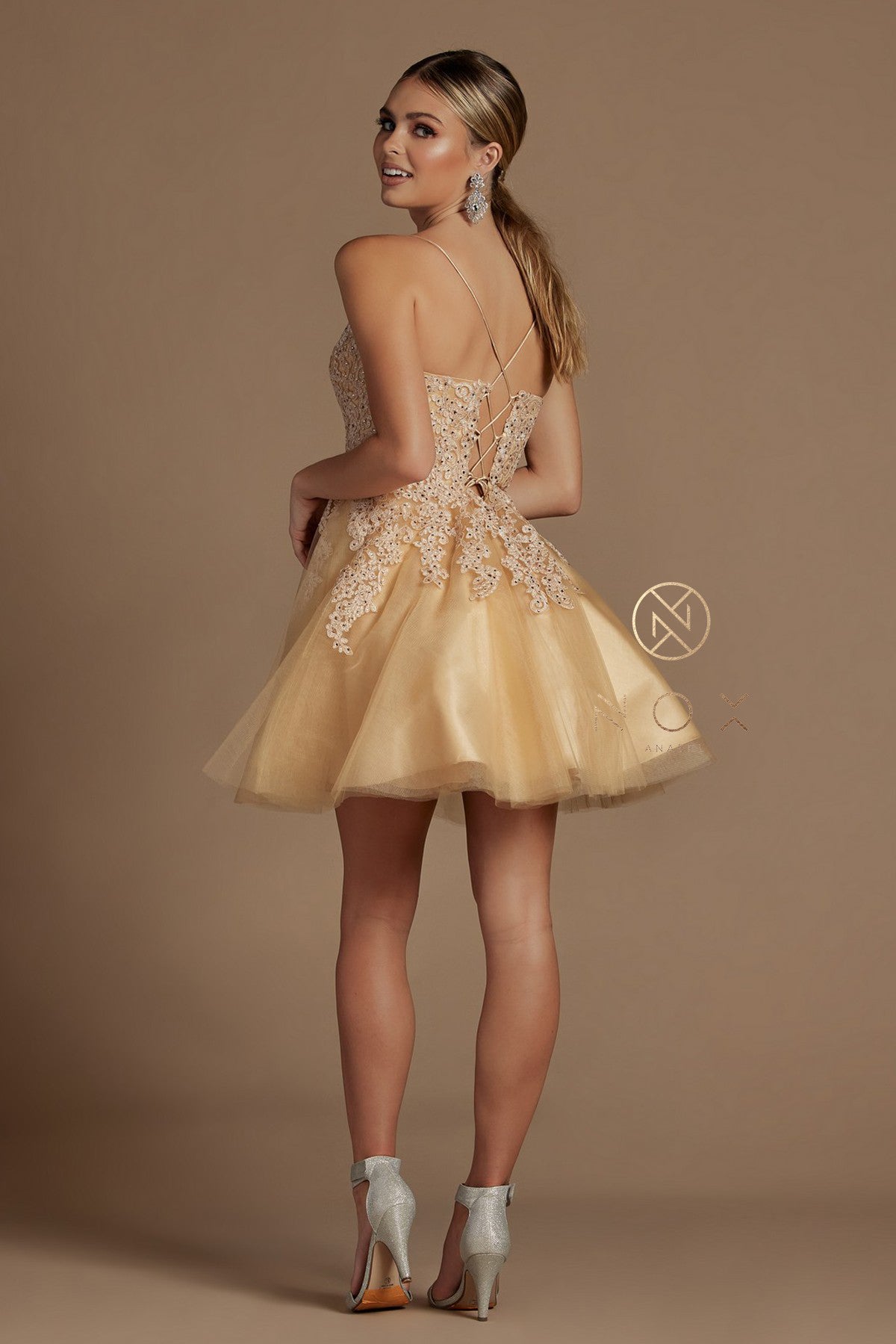 Lace Applique Short A-Line Dress By Nox Anabel -R707